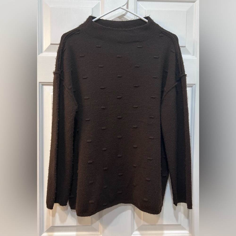 Democracy Mock Neck Popcorn Stitch Sweater Cozy‎ Brown Pullover Women's Size M